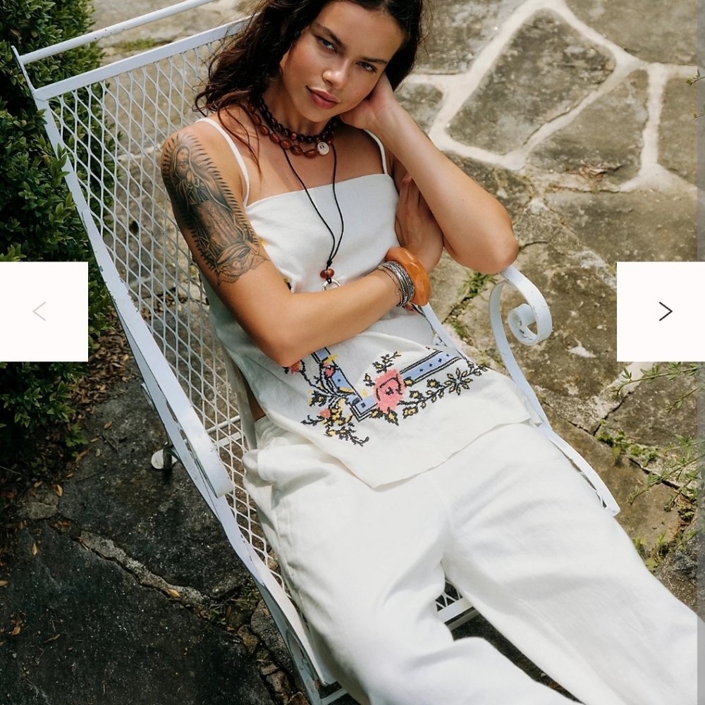 NWT Free People Set Embroidered White Linen Size Large